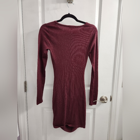 Express Maroon Shimmer Sweater Dress - Picture 2 of 4